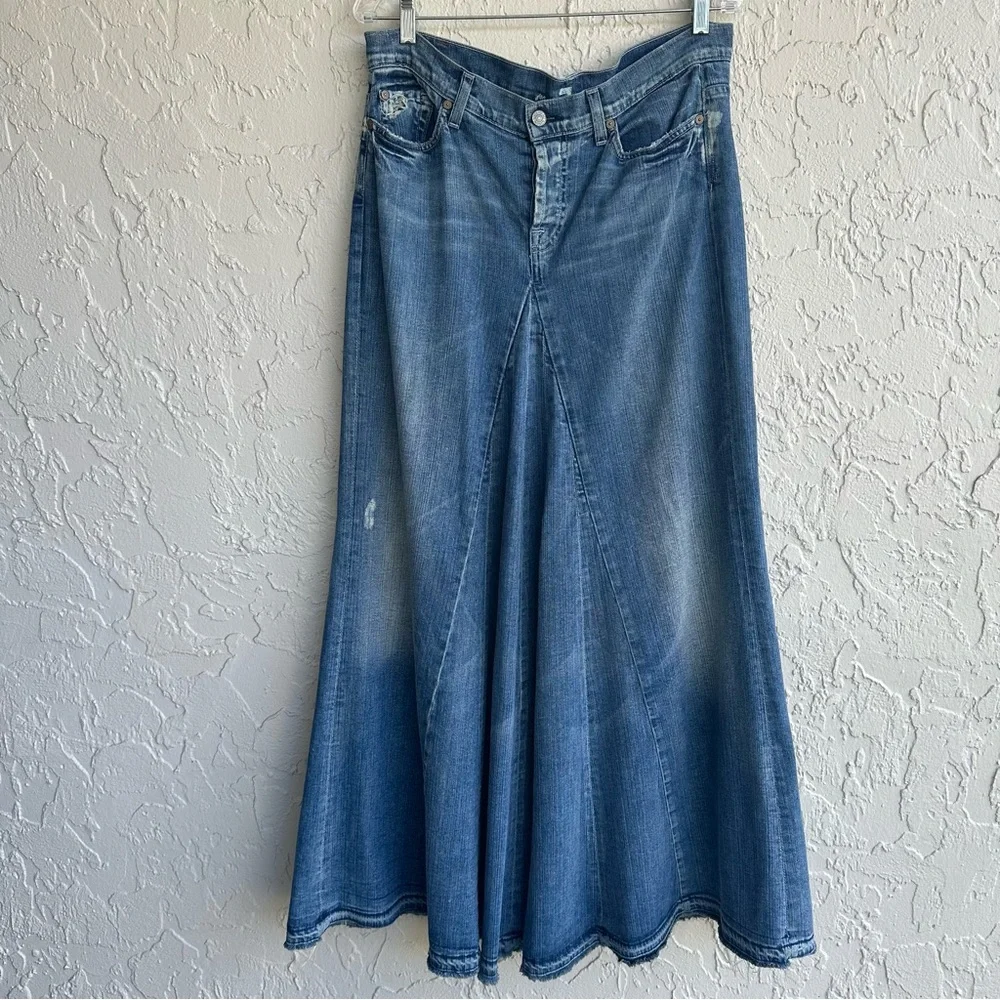 7 FOR ALL MANKIND Skirt Women 31 Boycut Denim Jean Maxi Western Boho Flared